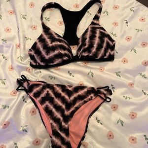 Pink with black bikini top and bottom large